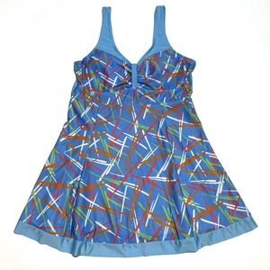 Swimsuit Top Women's‎ XXL 90s Look Built In Bra Blue Red Green White Design
